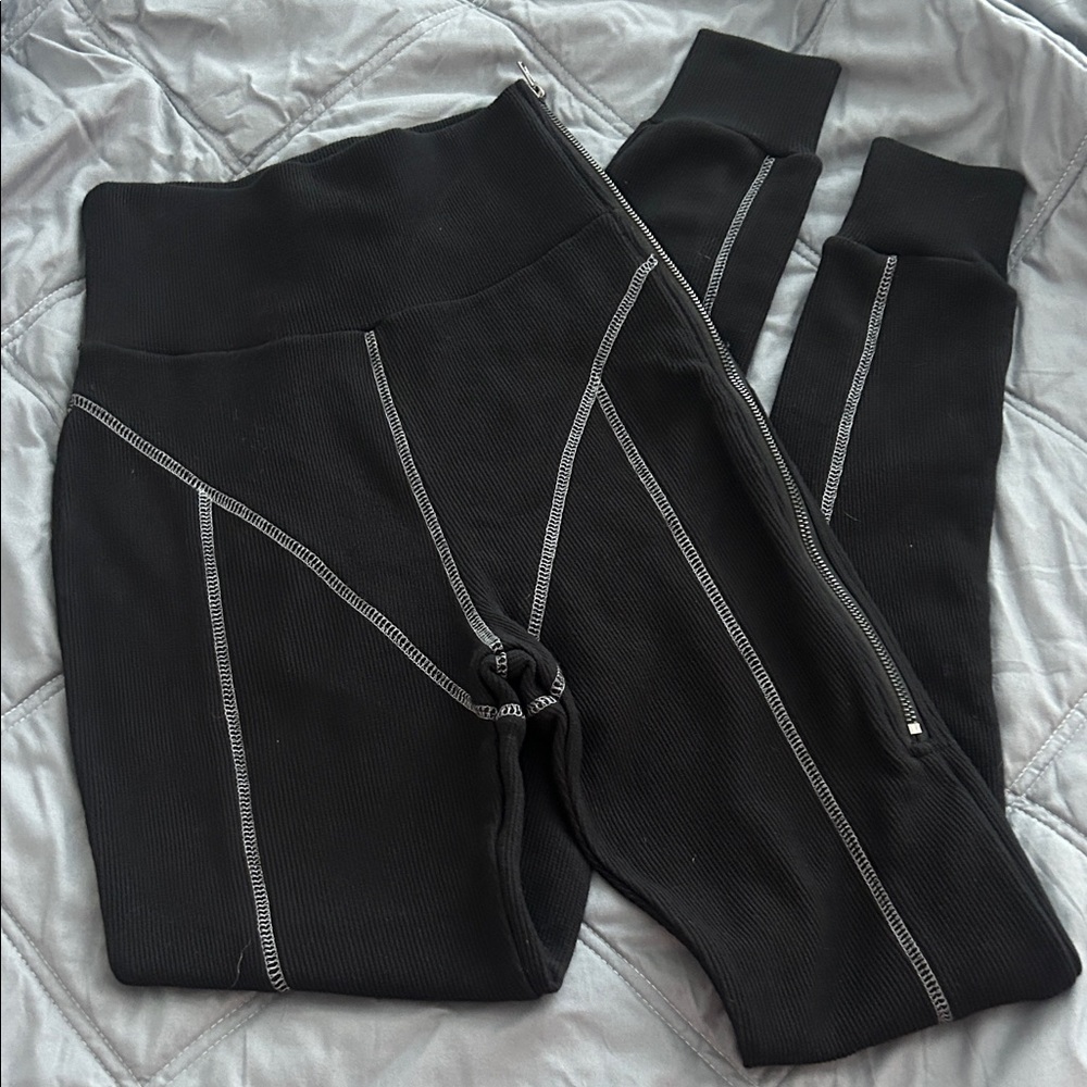 AKIRA Black Ribbed Pants with White Stitching